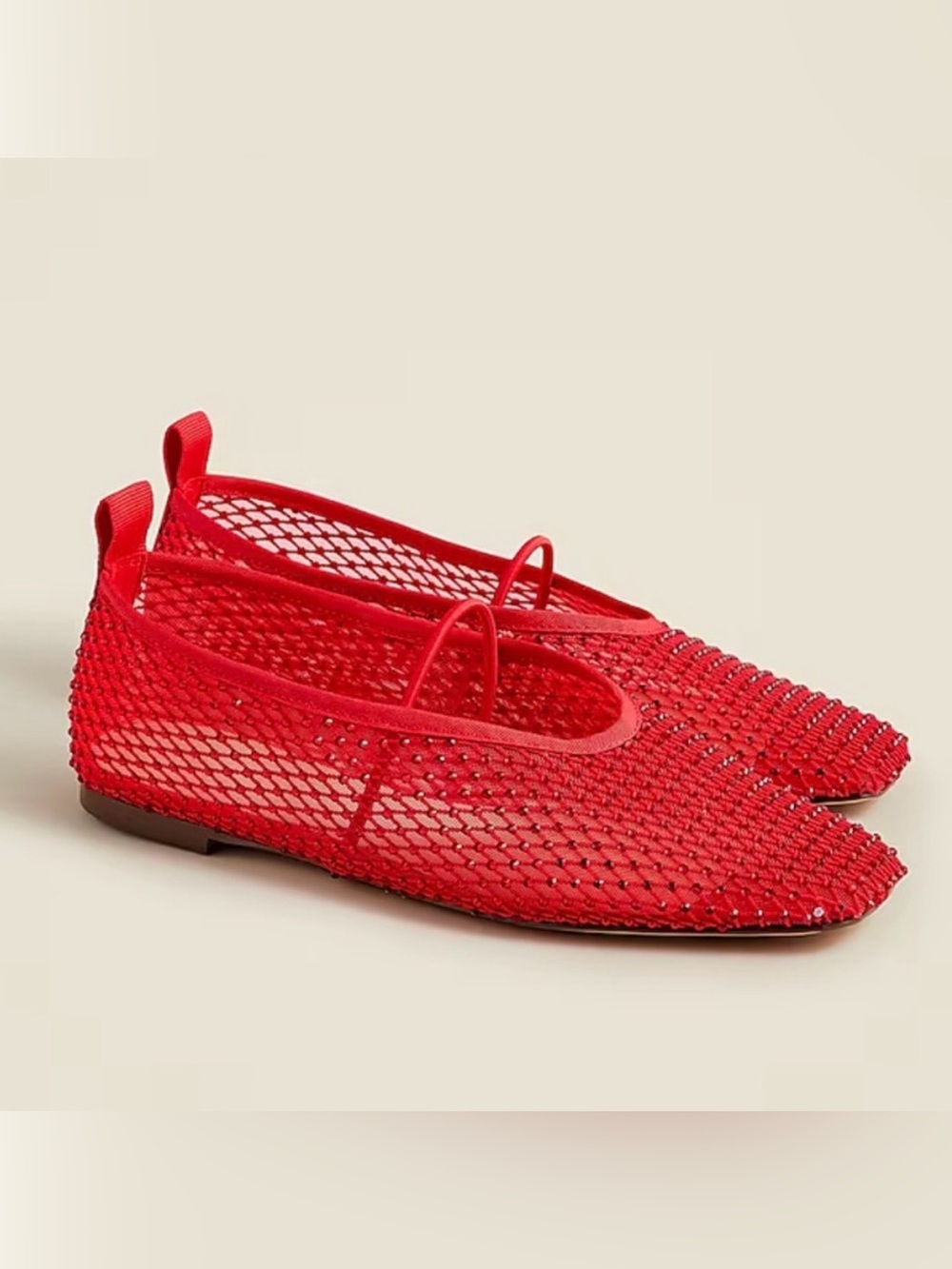 J. Crew Red Crystal Mesh Flats